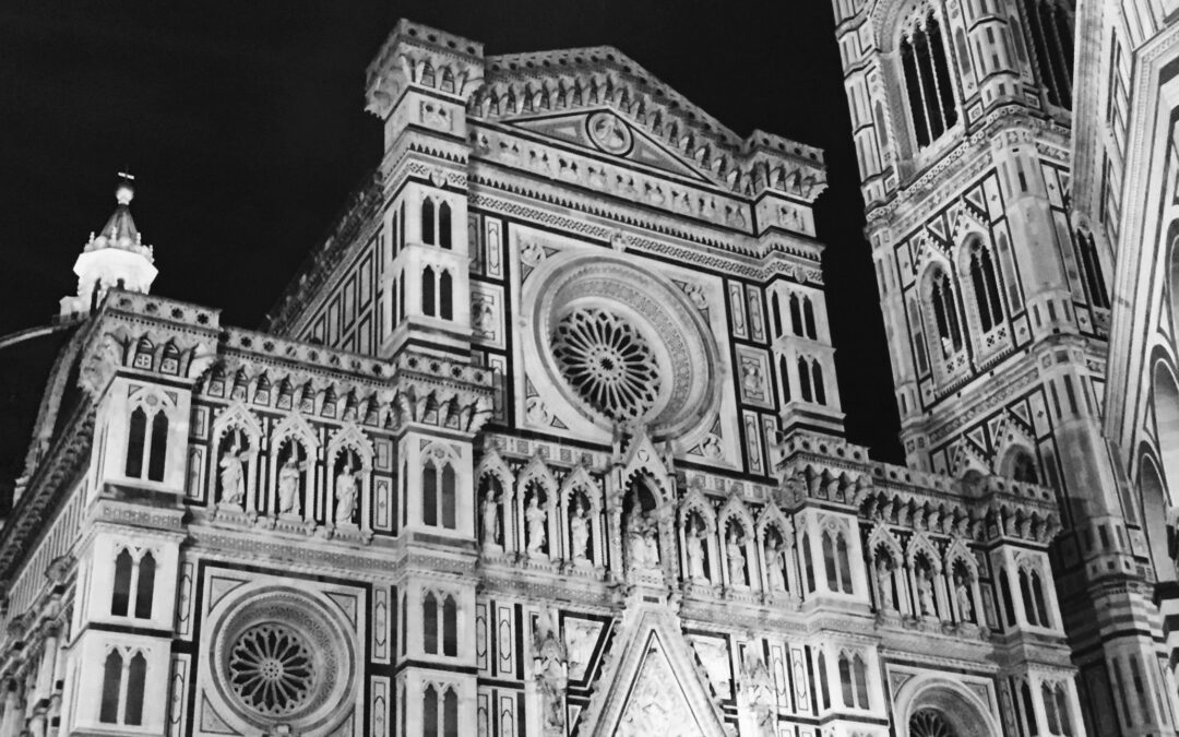 Florence’s Duomo at night, photographed in black-and-white