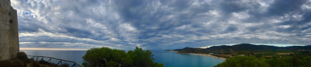 A panoramic view of the Sardinian sea and coastline